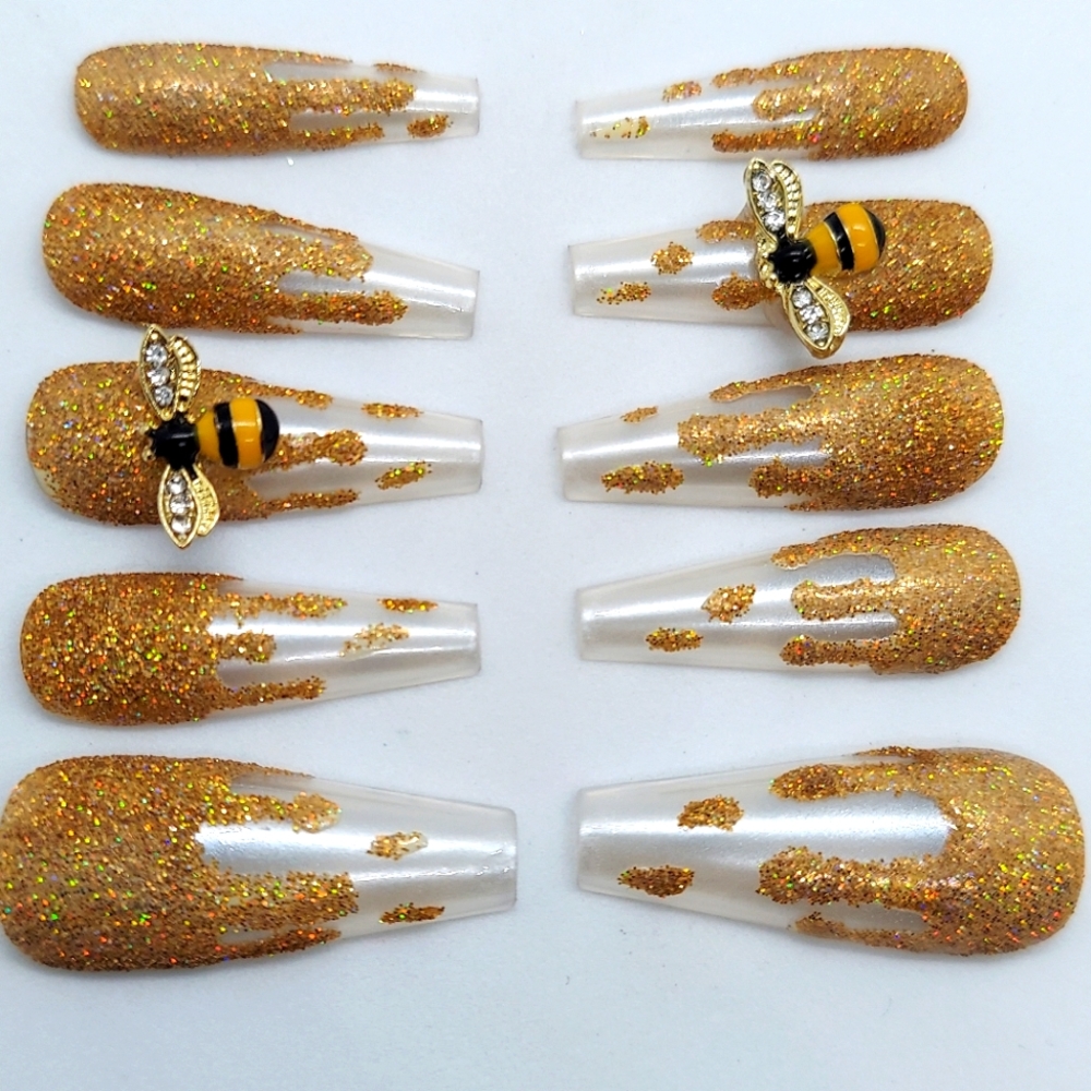 Honey Bee Gold Glitter Press on Nails